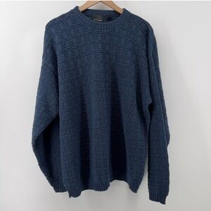Vtg Bill Blass Pullover Long Sleeve Chunky Knit Grandpa Sweater Blue Men L
